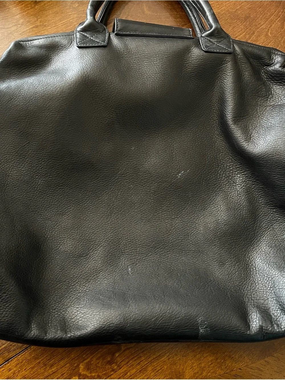 Men's Black Leather Briefcase with Brown Textured Accent